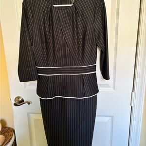Ella Black Pinstripe Pencil Dress with White Trim